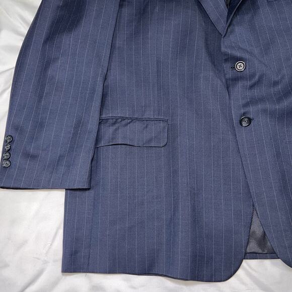 BURBERRY Sport Coat Size 50R Navy Pinstripe Wool Jacket Kensington Blazer FLAWED - Picture 2 of 11